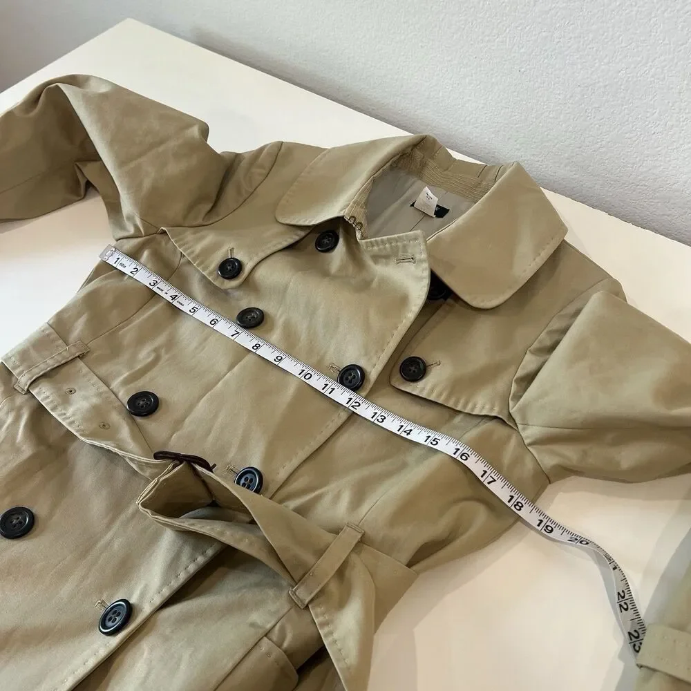 J Crew Trench Coat Womens 6 Tan Double Breasted Belted Lined Classic Style